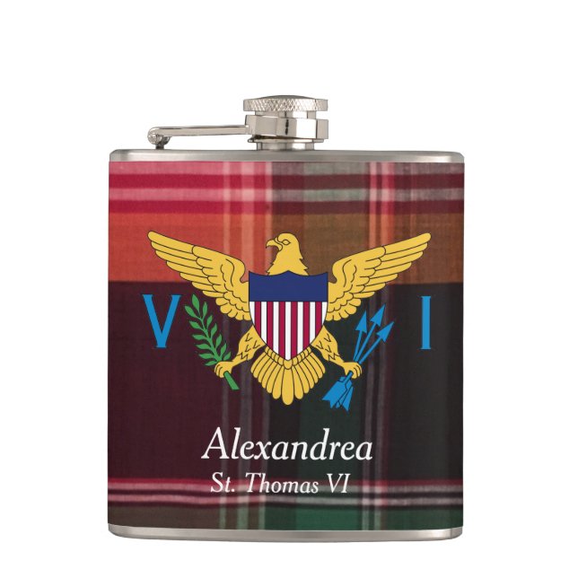 US Virgin Islands Flag Madras St. Thomas USVI Hip Flask (Front)