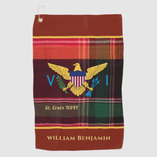 US Virgin Islands Flag St. Croix Madras Custom Golf Towel