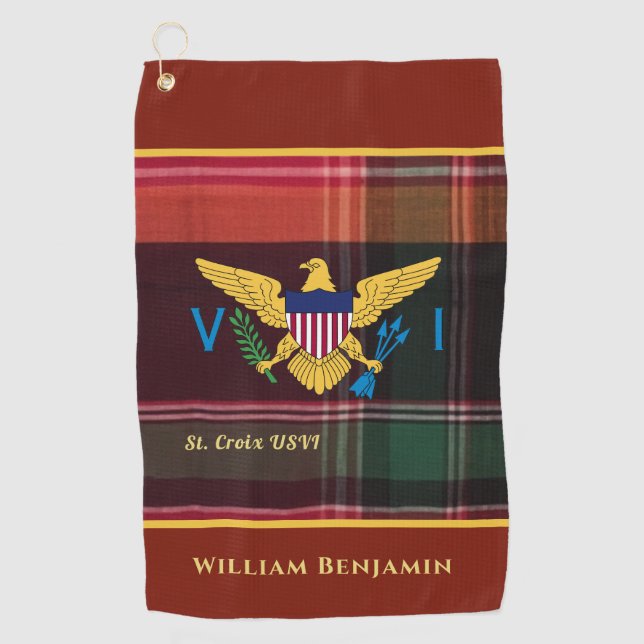 US Virgin Islands Flag St. Croix Madras Custom Golf Towel (Front)