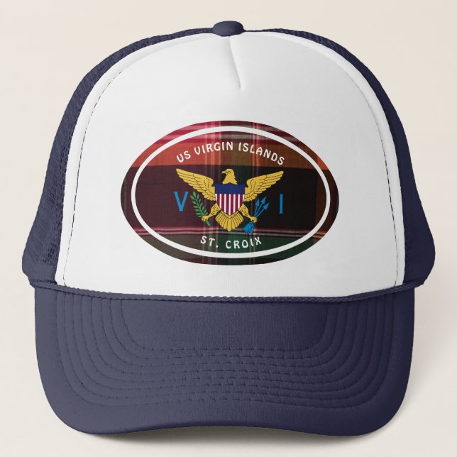 US Virgin Islands Flag St. Croix Madras Custom Trucker Hat (Front)
