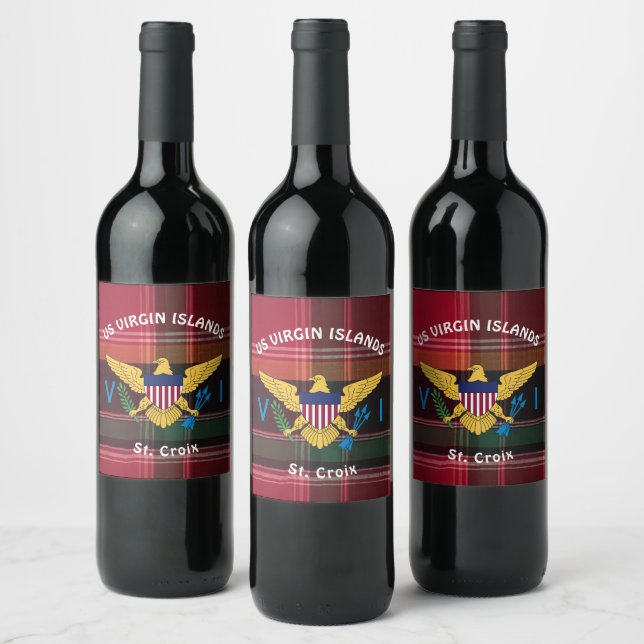 US Virgin Islands Flag St. Croix Madras USVI Wine Label (Bottles)