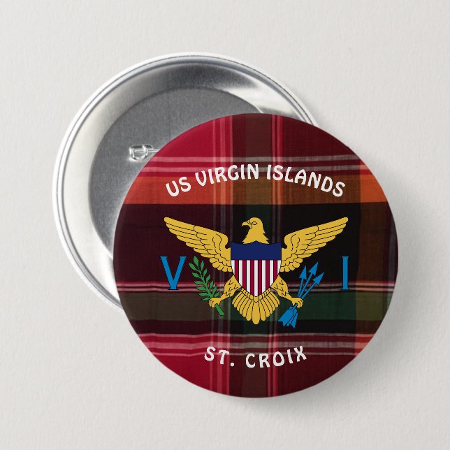 US Virgin Islands Flag St. Croix USVI Madras 3 Inch Round Button (Front & Back)