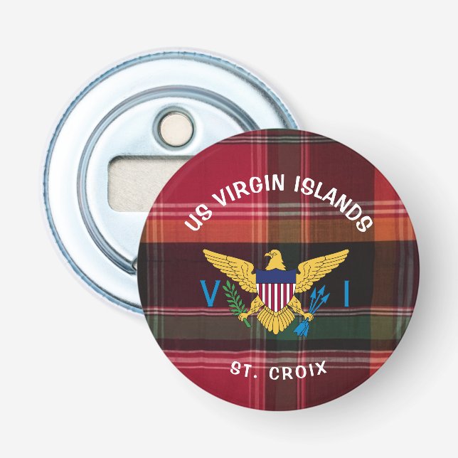US Virgin Islands Flag St. Croix USVI Madras Bottle Opener (Front)
