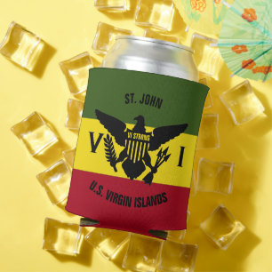 US Virgin Islands Flag St. John, Red Yellow Green Can Cooler