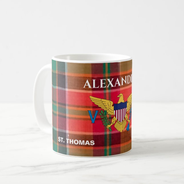 US Virgin Islands Flag St. Thomas Madras Custom Coffee Mug (Front Left)