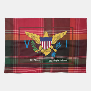 US Virgin Islands Flag St. Thomas USVI Madras Kitchen Towel