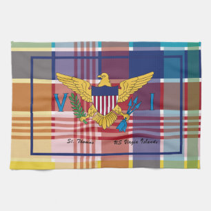 US Virgin Islands Flag St. Thomas USVI Madras Kitchen Towel