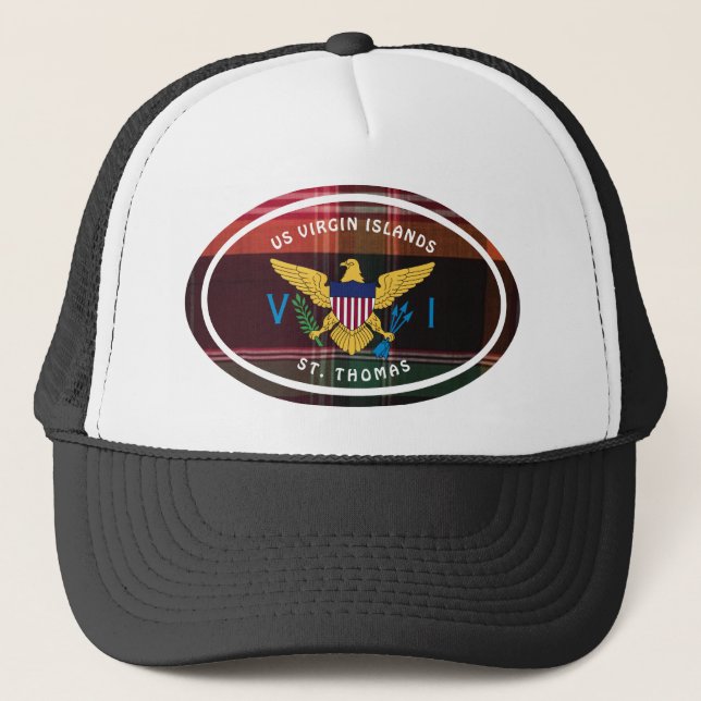 US Virgin Islands Flag St. Thomas USVI Madras Trucker Hat (Front)