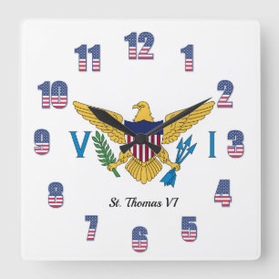 US Virgin Islands Flag St. Thomas VI Patriotic USA Square Wall Clock