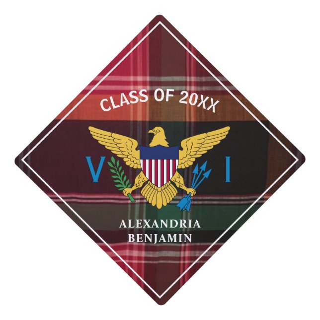 US Virgin Islands Flag USVI Madras Graduate  Graduation Cap Topper (Front)