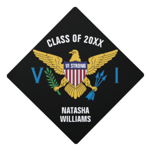 US Virgin Islands Flag, VI Strong, Black Graduation Cap Topper