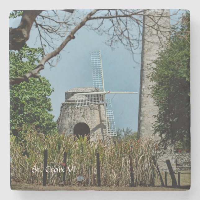 US Virgin Islands St. Croix Sugar Mill USVI Custom Stone Coaster (Front)