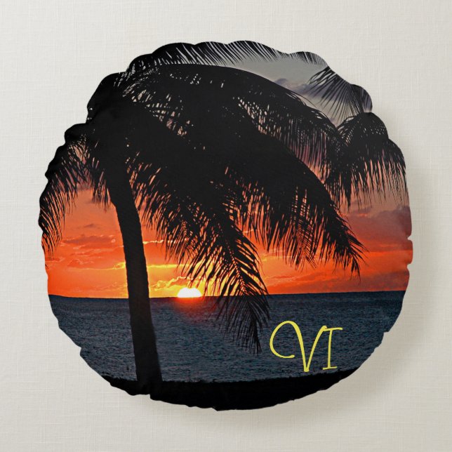 US Virgin Islands St. Croix USVI Caribbean Sunset Round Pillow (Front)