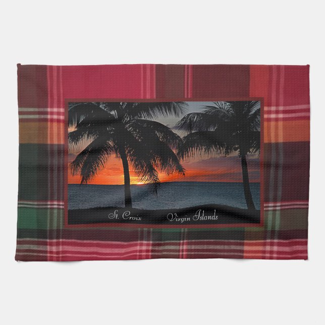 US Virgin Islands St. Croix USVI Sunset Madras  Kitchen Towel (Horizontal)