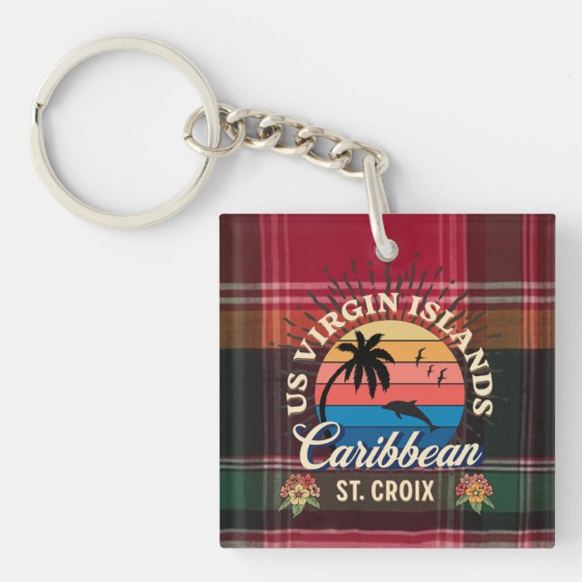 US Virgin Islands St. Croix USVI Tropical Madras Keychain (Front)