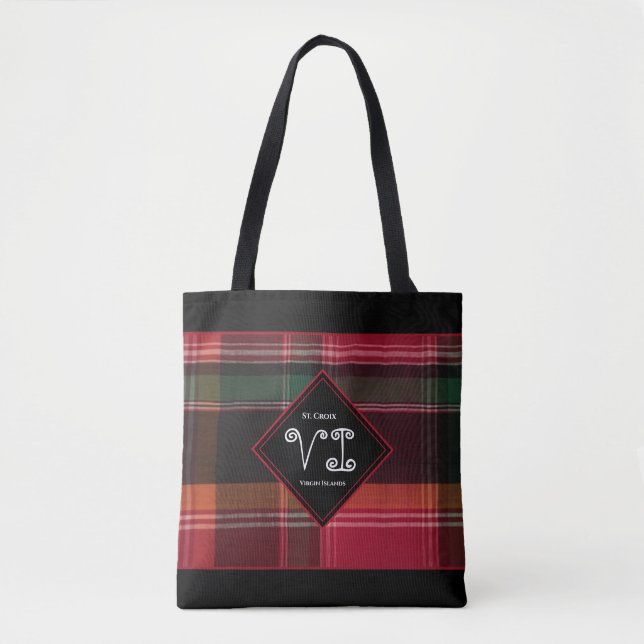 US Virgin Islands St. Croix VI Madras Personalize Tote Bag (Front)