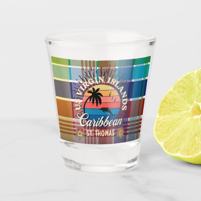 US Virgin Islands St. Thomas USVI Madras Caribbean Shot Glass (Front)