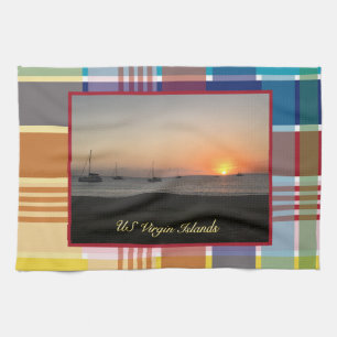 US Virgin Islands Sunset USVI Madras Kitchen Towel