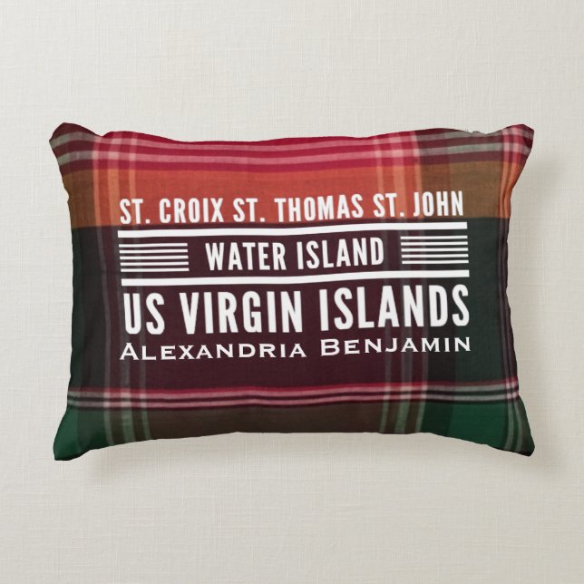 US Virgin Islands U.S. VI Madras Personalize  Accent Pillow (Front)
