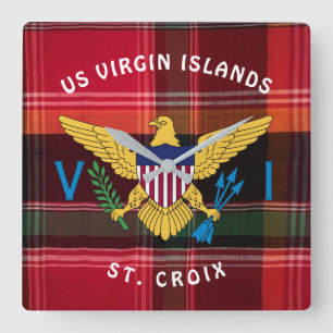 US Virgin Islands USVI Flag St. Croix Madras  Square Wall Clock