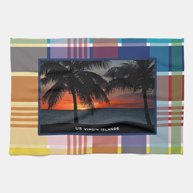 US Virgin Islands USVI Sunset Madras  Kitchen Towel (Horizontal)
