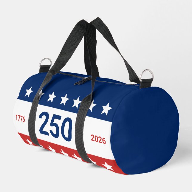 USA 1776 2026 250 Anniversary Red White Blue Duffle Bag (Left Corner)