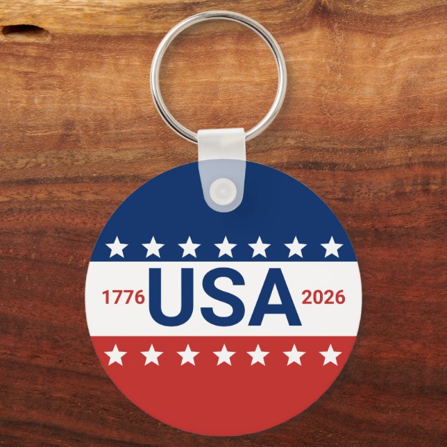 USA 1776 2026 250th Anniversary Red White Blue Keychain (Front)
