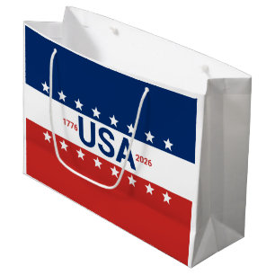 USA 1776 2026 250th Anniversary Red White Blue Large Gift Bag