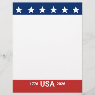 USA 1776 2026 250th Anniversary Red White Blue Letterhead