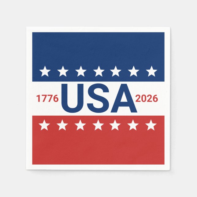 USA 1776 2026 250th Anniversary Red White Blue Napkin (Front)