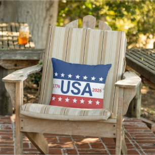 USA 1776 2026 250th Anniversary Red White Blue Outdoor Pillow
