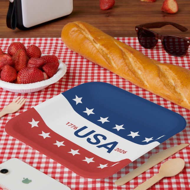 USA 1776 2026 250th Anniversary Red White Blue Paper Plate (Picnic)