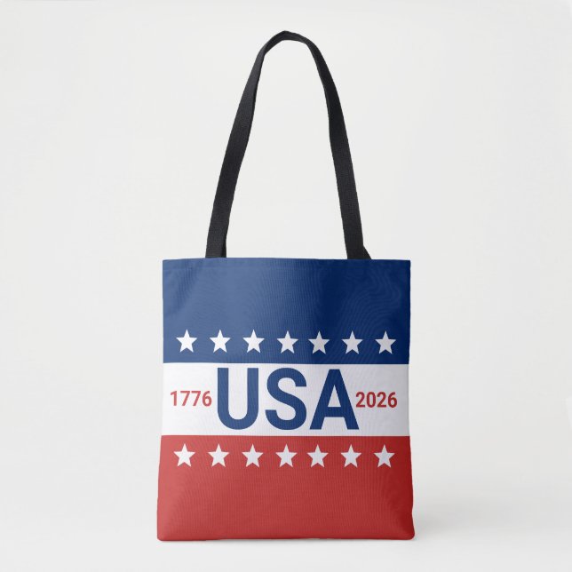 USA 1776 2026 250th Anniversary Red White Blue Tote Bag (Front)