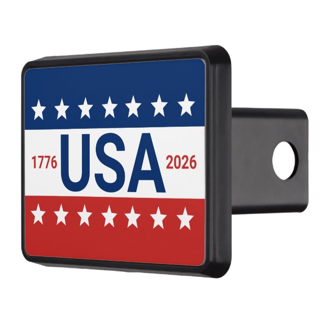 USA 1776 2026 250th Anniversary Red White Blue Trailer Hitch Cover (Left)