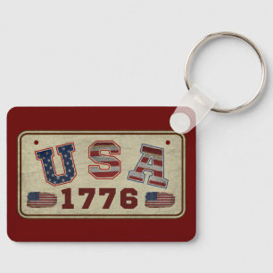 USA 1776 Vintage American Flag Keychain