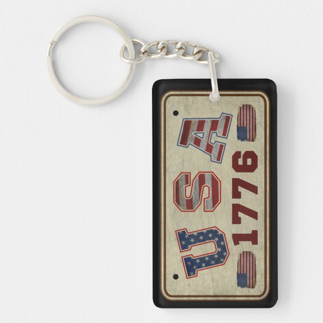 USA 1776 Vintage American Flag Keychain (Front)