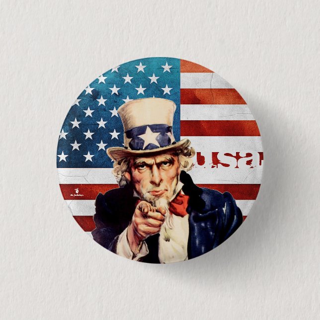 " USA: 18. ct./today - UNCLE SAM... 1 Inch Round Button (Front)