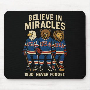 Usa 1980 Ice Hockey Retro Animals  Mouse Pad