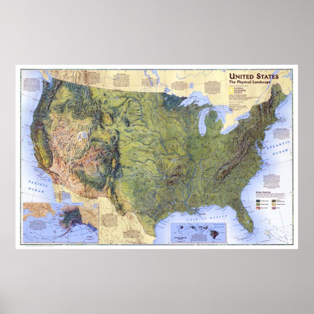 " USA: 1996/today - Physical Landscape Map ... Poster (Front)