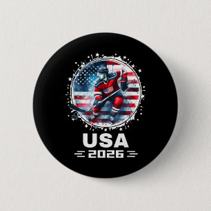 Usa 2026 Hockey American Flag Women Men Kids Hocke 2 Inch Round Button