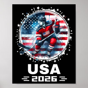 Usa 2026 Hockey American Flag Women Men Kids Hocke Poster