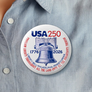 USA 250 - 1776-2026 - Liberty Bell Red White Blue 2 Inch Round Button