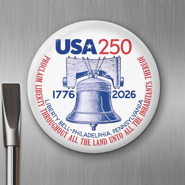 USA 250 - 1776-2026 - Liberty Bell Red White Blue Magnet (USA 250 - Celebrate America - American Revolution 250 Magnet)