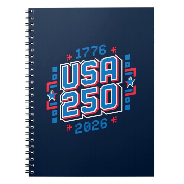 USA 250 – 1776 to 2026 Pixel Art Notebook (Front)