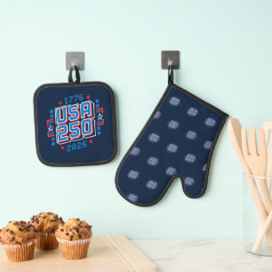 USA 250 – 1776 to 2026 Pixel Art Oven Mitt & Pot Holder Set