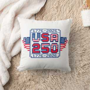 USA 250 – 1776 to 2026 Pixel Art Throw Pillow