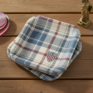 USA 250 American Plaid Shield Motif ID1301 Paper Plate