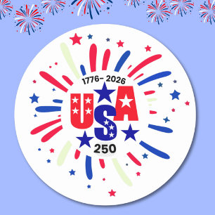USA 250 Birthday Patriotic Red White Blue Classic Round Sticker
