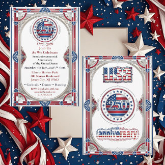 USA 250 Freedom Silver Anniversary Red White Blue  Invitation