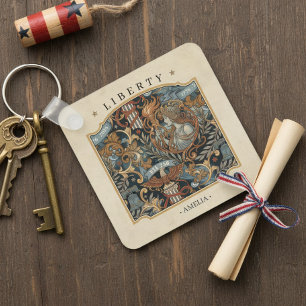 USA 250 Liberty Art Nouveau Pattern Border ID1302 Keychain